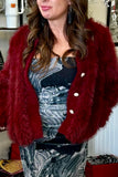 The Q2 Cropped Fine Fur Jacket- Maroon