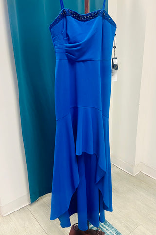 Adrianna Papell Beaded Strapless Hi Low Gown -  Royal