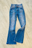 Jackie High Rise Detailed Stretch Flare Jeans - Blue