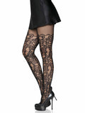 Drew Floral Vine Fishnet Tights: Black / One Size