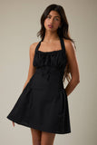 Halter Neck Lace Trim Detail Mini Dress- Black