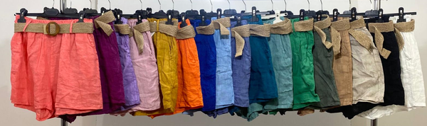 Italian Linen Shorts w/Raffia Belt