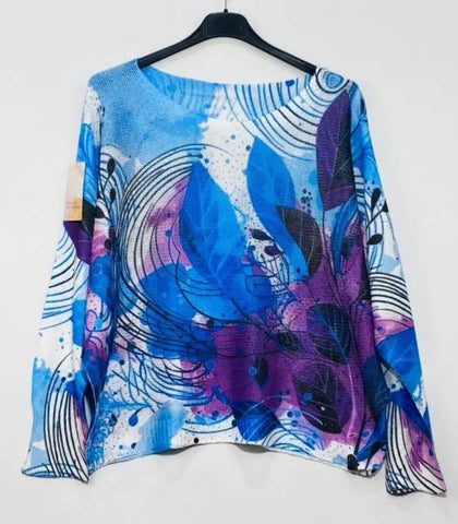 Royal Leaves Italian Knit Printed Sweater