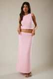 High Waisted Ribbed Sweater Midi Skirt- Light Pink