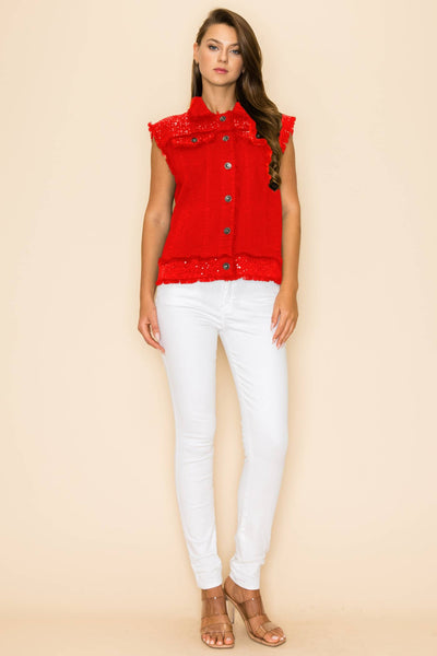 The Way Cotton Twill Vest with Sequin Detail