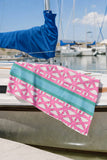 Beach Towel - Pink Bamboo w Aqua Stripe