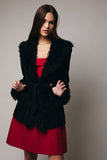 Long Sleeve Faux Fur Detailed Suede Jacket- Black
