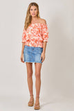 Mystree Double Gauze Printed On and Off Shoulder Top