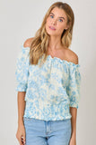Mystree Double Gauze Printed On and Off Shoulder Top