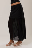 Low Waist Contrast Detail Full Maxi Skirt- Black