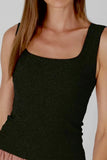 Simply Niki Lurex Square Neck Tank Top with Gold Detail- Black