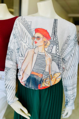 Paris Baguette Round Knit Printed Sweater