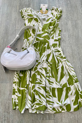 Q2 Tropical Print Short Dress - Green