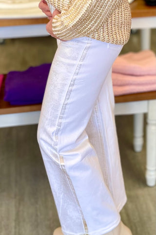 Q2 Wide Leg Jeans with Metallic Glow - White