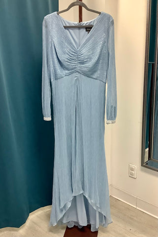 Adrianna Papell Crinkle Metallic V-Neck Evening Gown - Belize Blue