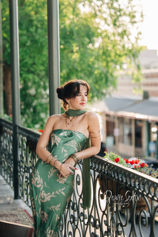 The Tuscany Italian Satin Dress with Scarf