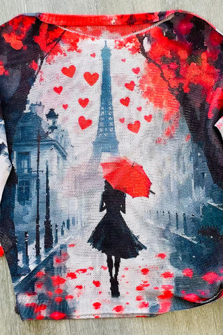 Red Hearts Eiffel Tower Italian Printed Sweater