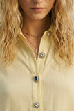 The Q2 Collar Shirt with Button Detail- Butter Yellow