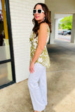 Carrie Linen Leaf Print Spaghetti Strap Top