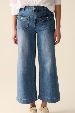 The Q2 Straight Leg Jeans with Front Pocket- Blue