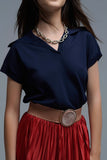 The Q2 Fine Knit Polo-Style Short Sleeve Top