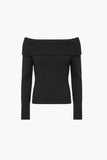 The Q2 Fine Ribbed Knit Boat Neck Sweater-Black