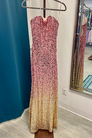 Violet Weekend Ombre Sequined Strapless Gown - Pink/Gold