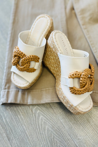 The Aime | Wedge with Raffia - White