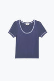 The Q2 Short Sleeve Sweater with Silver Seams- Navy