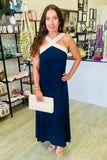 Italian Two-tone Contrast Halter Neck Maxi Dress