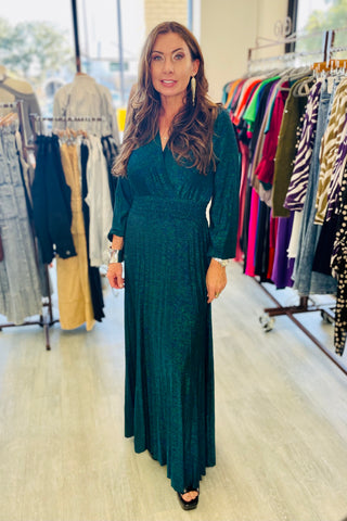 Q2 Life of the Party Glitter Maxi Dress - Green
