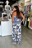 The Pamela Printed Peplum Waist Tie Detail Top + Pants Set