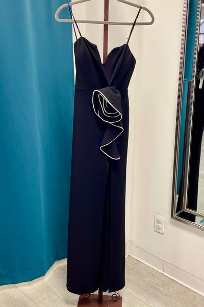 Speechless Rhinestone Flower Strapless Evening Gown - Black