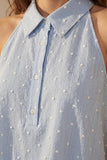 The Q2 Embroidered Polka Dot Blouse- Blue