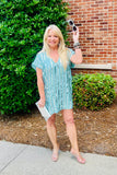 Soulmate Woven Sequins V-Neck Tunic Dress - Dusty Sage