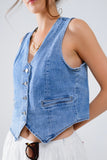 The Q2 Denim Vest with Button Placket- Blue