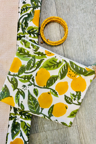 Block Printed Canvas Pouch - Lemon Groves
