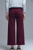 The Q2 Cropped Wide Leg Jeans- Burgundy