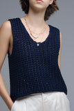 The Q2 Crochet Cropped Vest with Sequin Thread- Navy