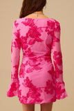 The Q2 Chiffon Mini Dress with Floral Brocade-  Fuchsia