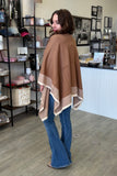 The Q2 Knitted Poncho with Ecru Trim-Brown