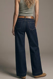 Q2 Wide Leg High Waisted Pants with Contrast Stitching- Blue