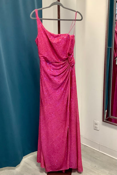 NW Nightway Sequined One Shoulder Gown - Raspberry