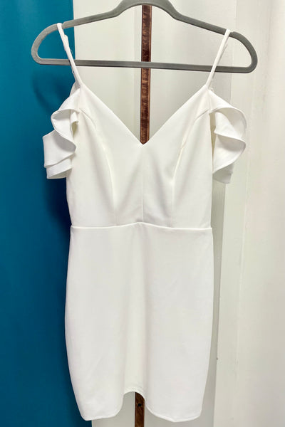 FINAL SALE Crystal Dolls Ruffled Off Shoulder Dress - White