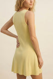 The Q2 Ribbed Knit Fit and Flare Dress- Yellow