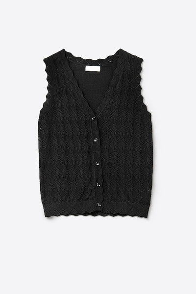 FINAL SALE The Q2 Knitted Vest with Scalloped Edges- Black