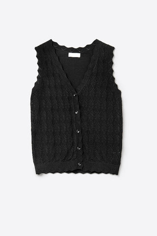 FINAL SALE The Q2 Knitted Vest with Scalloped Edges- Black