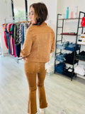 Q2 High Rise Raw Hem Flared Jeans-Brown