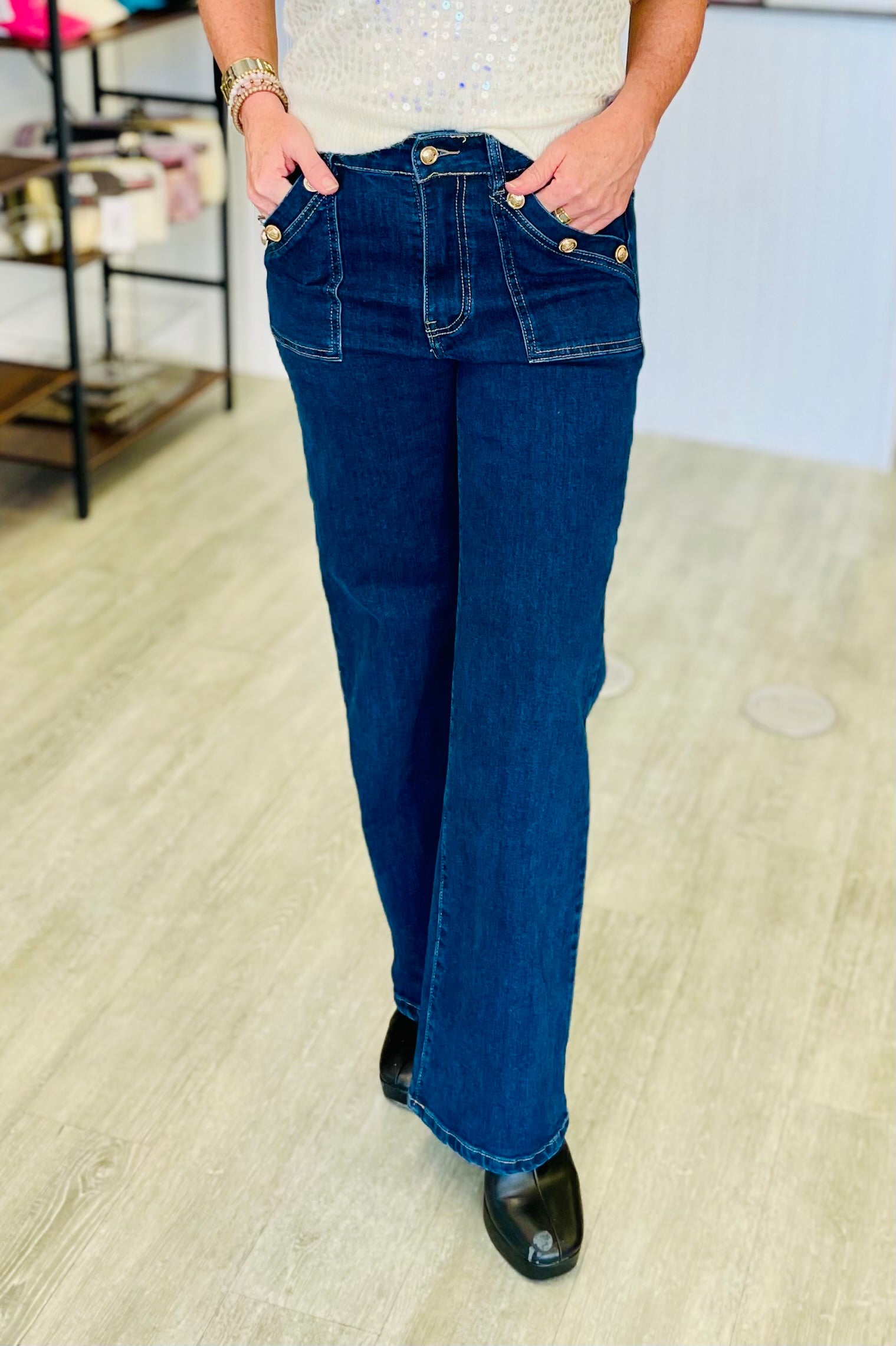 The Q2 Wide Leg Jeans with Details - Blue – Jen's Designer Deals