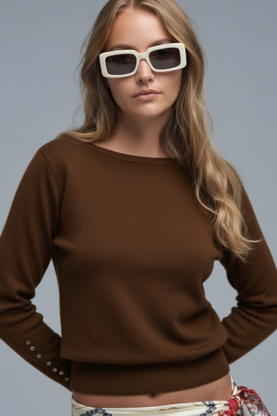 The Q2 Soft Knit Sweater with Sleeve Button Details